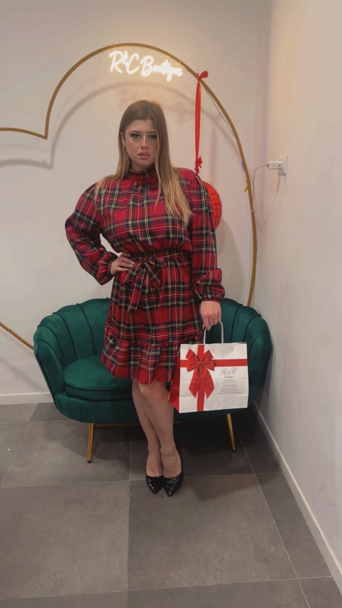 Abito scozzese fiocco Curvy